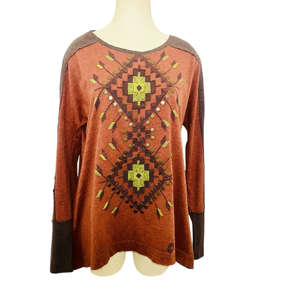Double D Ranch Aztec Long Sleeve Western Cotton Top Size Small - Picture 1 of 7